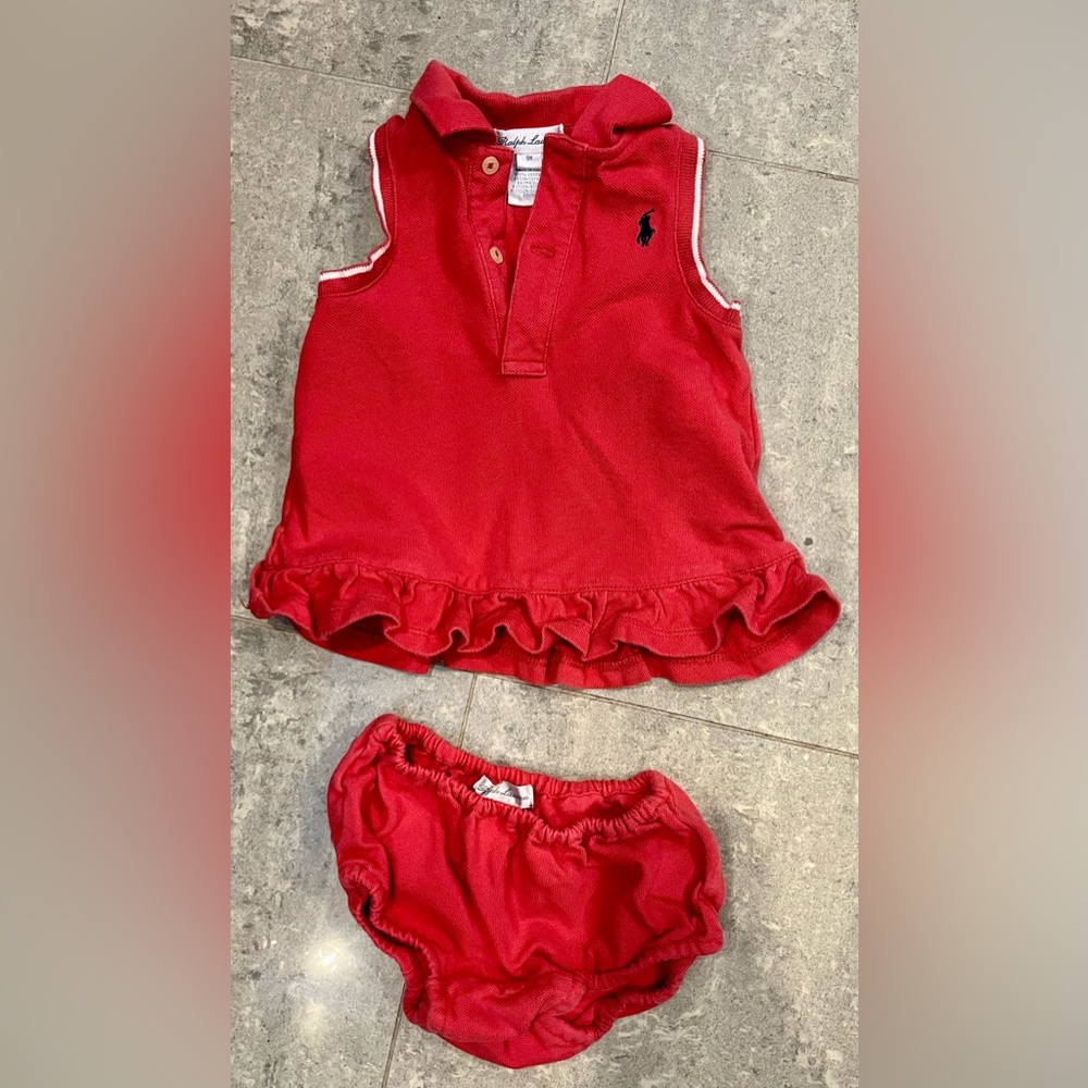 Ralph Lauren Red Ruffled Dress and Diaper Cover Set